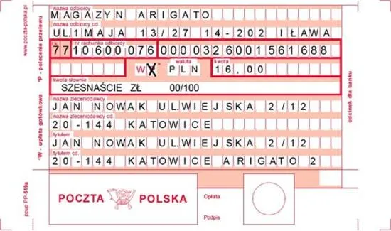 Koszty przelewu pocztowego