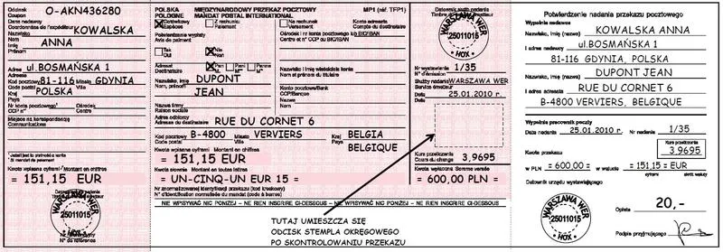 Opłaty za przelew pocztowy