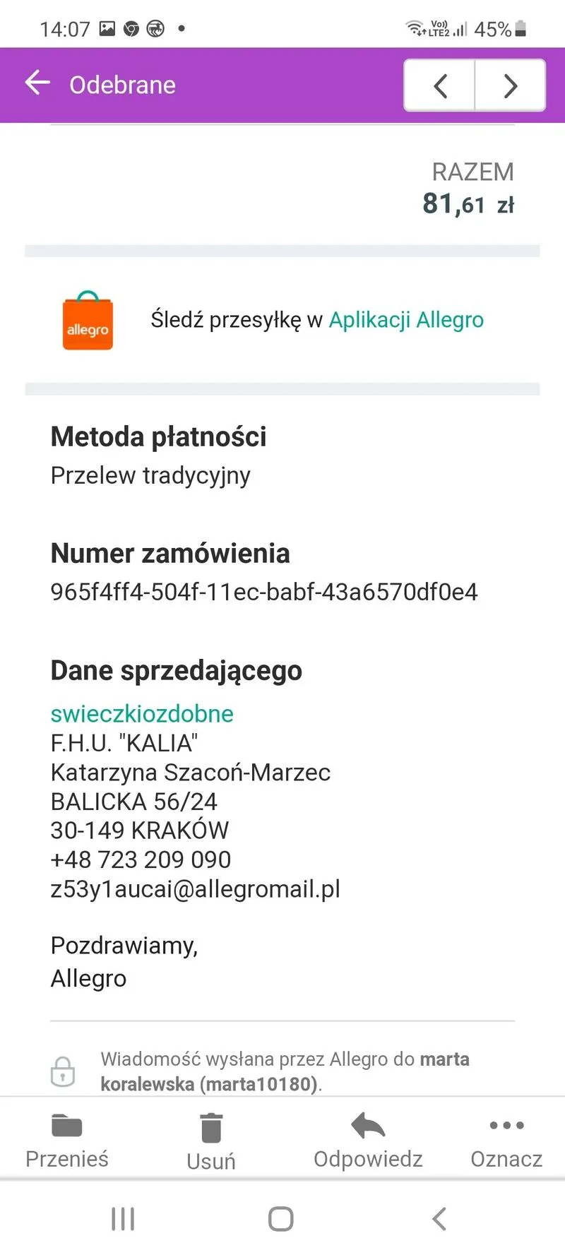 Wybór metody płatności Allegro