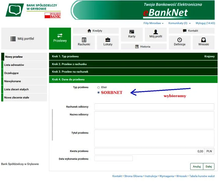 Wypełnianie przelewów